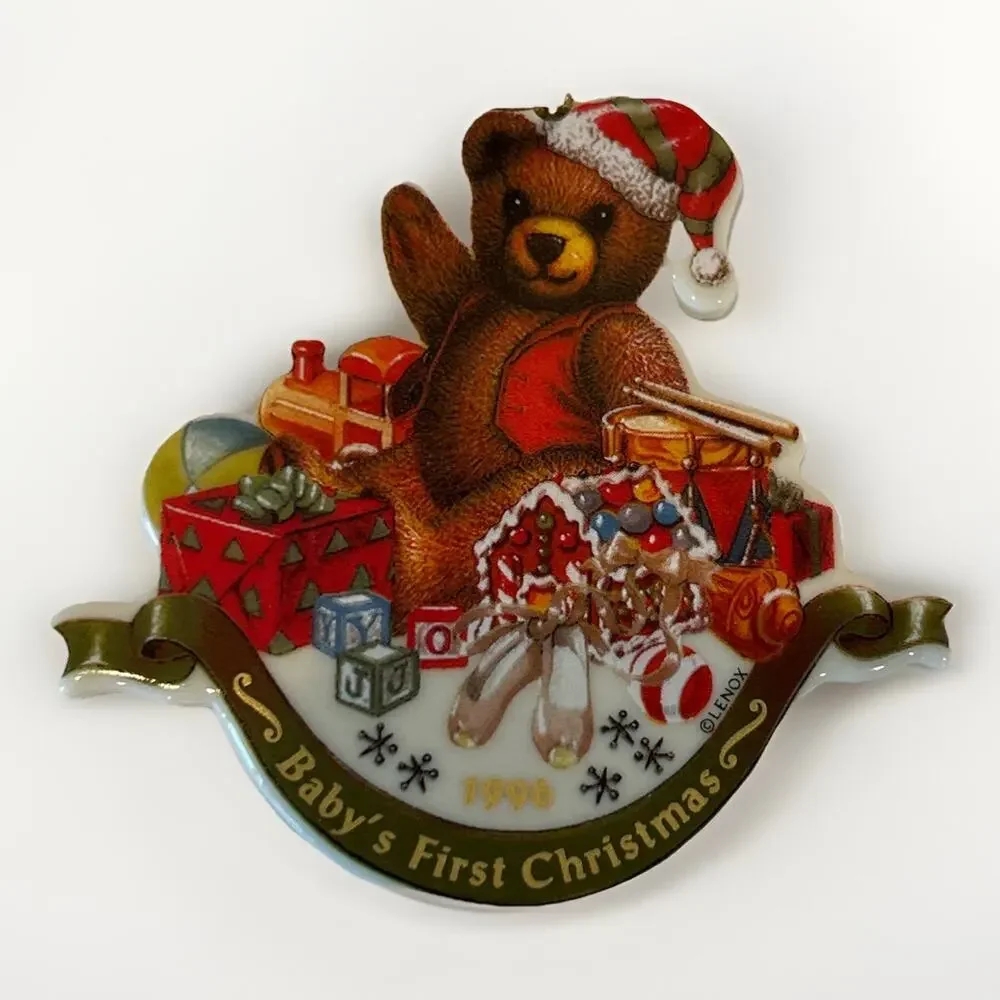 VTG Lenox 1996 BABY'S FIRST CHRISTMAS Teddy Bear Toys Christmas Ornament No Box